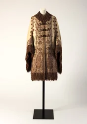 Cremefarbener Wollmantel aus gewebtem Kaschmirschal, 1870er Jahre